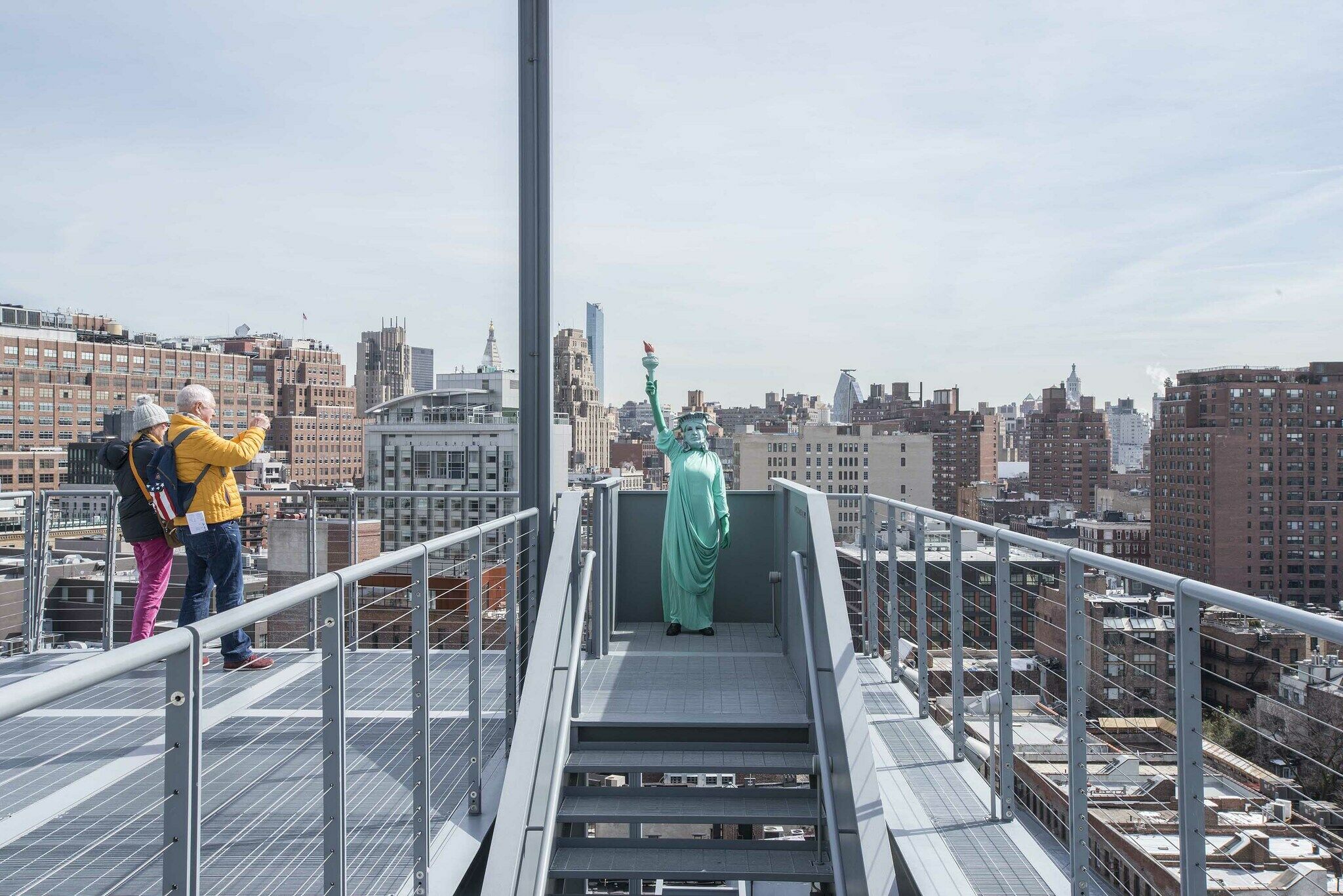 A sculpture displayed outside in New York City.
