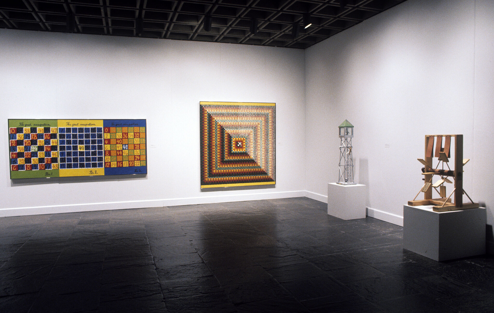 Works of art in a gallery.