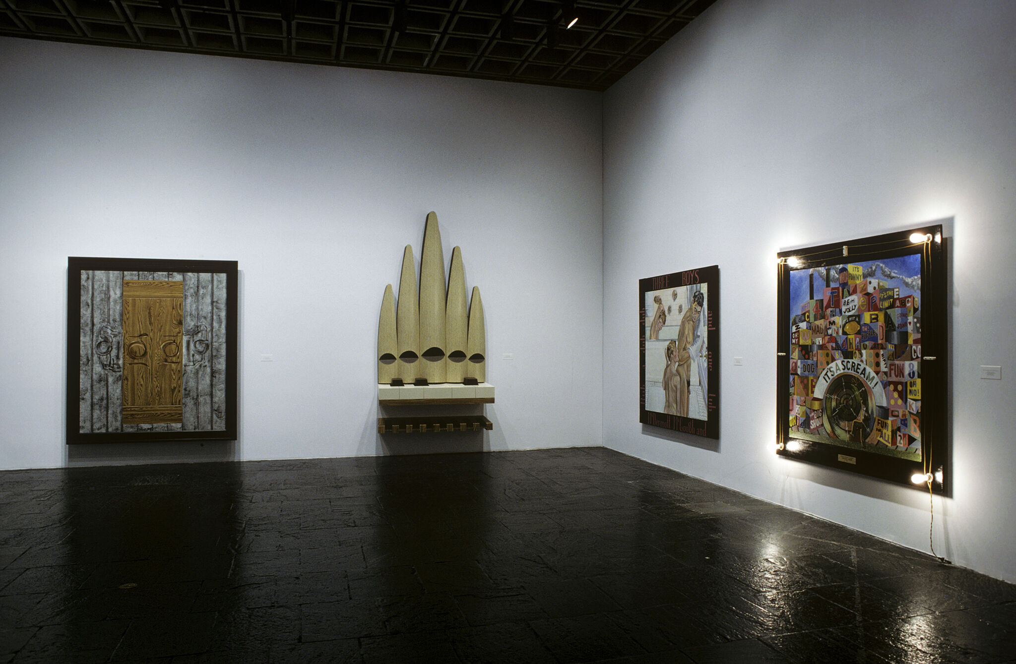 Works of art in a gallery.