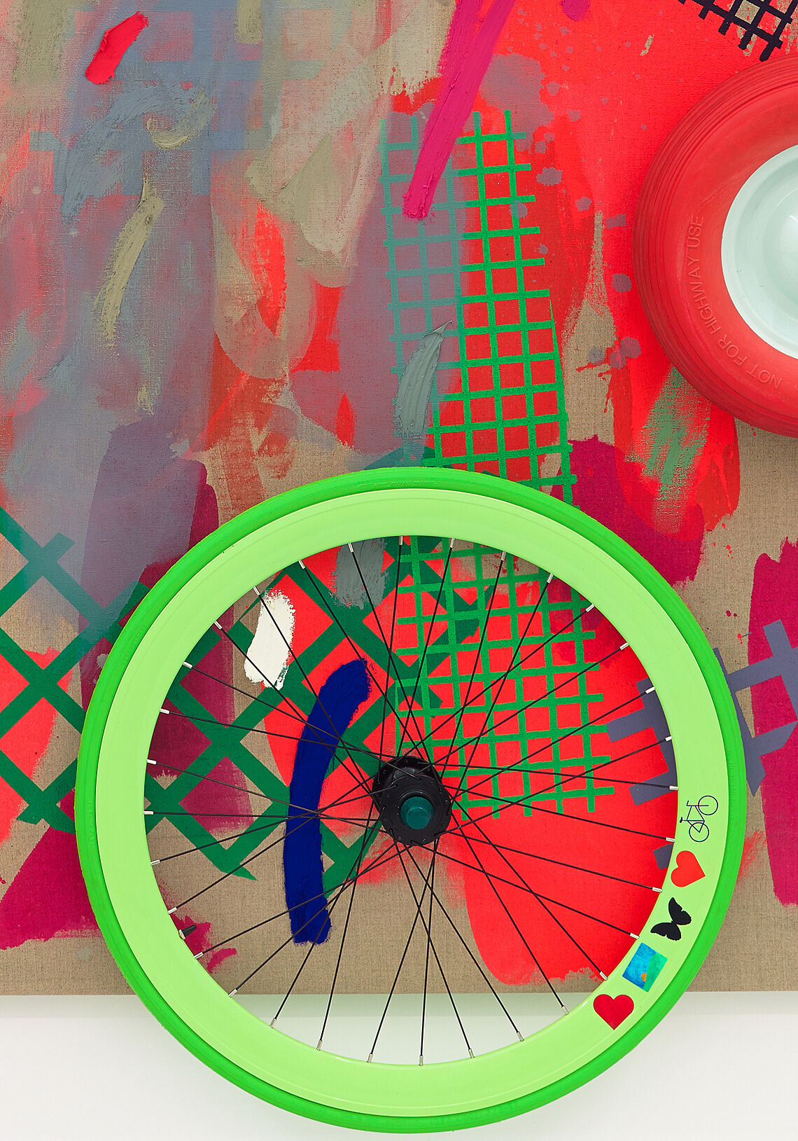 A painting of a bike wheel. 