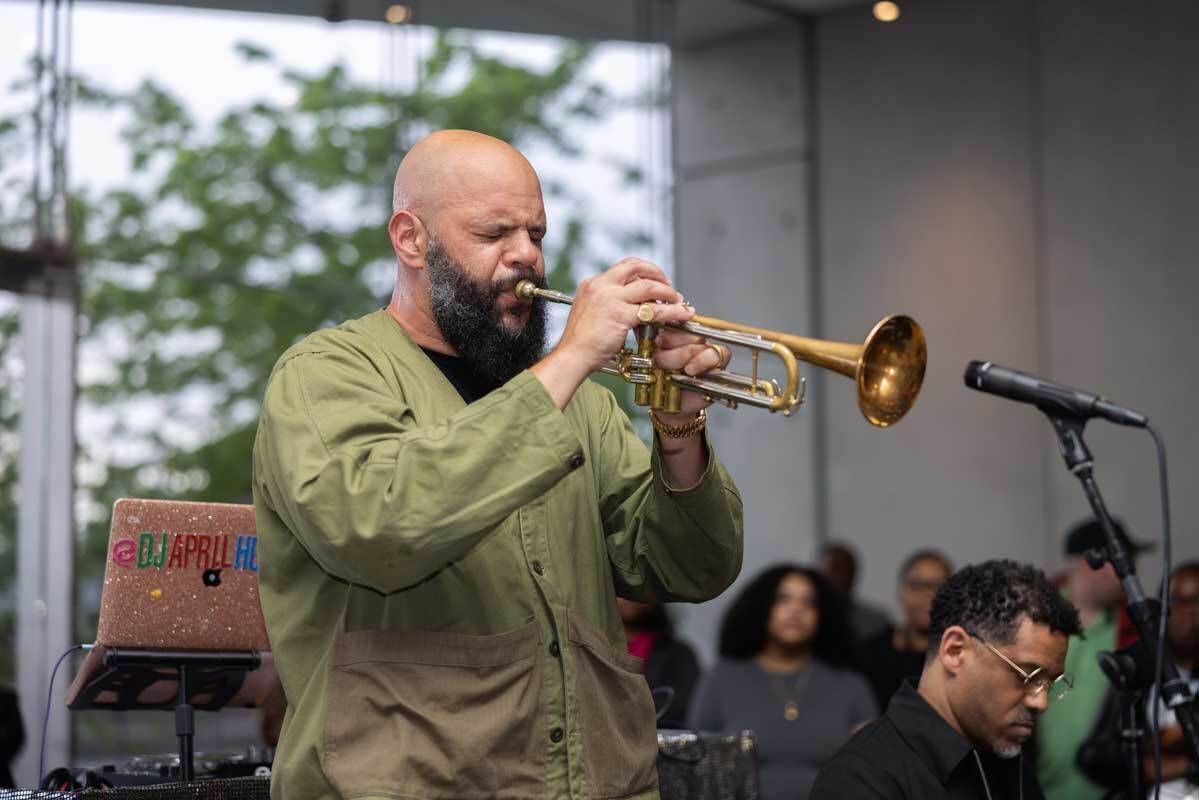 Dave Guy playing the trumpet